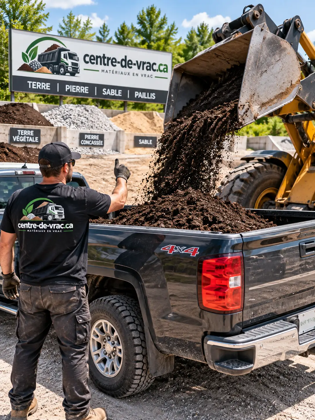 Chargement de terre dans une camionnette